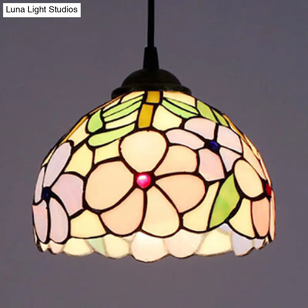 Victorian Stained Glass Ceiling Light - Purple-Pink, Suspended Fixture for Bedroom