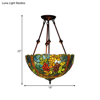 DecorBites™ DecorBites™ Victorian Stained Glass Ceiling Light with 3 Blossom Semi-Flush Mount Lights in Red/Orange/Green for Kitchen