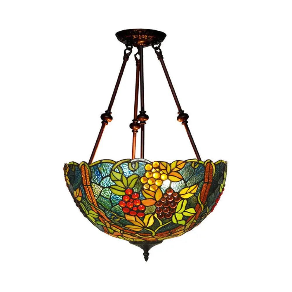 DecorBites™ DecorBites™ Victorian Stained Glass Ceiling Light with 3 Blossom Semi-Flush Mount Lights in Red/Orange/Green for Kitchen