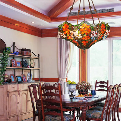 DecorBites™ DecorBites™ Victorian Stained Glass Ceiling Light with 3 Blossom Semi-Flush Mount Lights in Red/Orange/Green for Kitchen