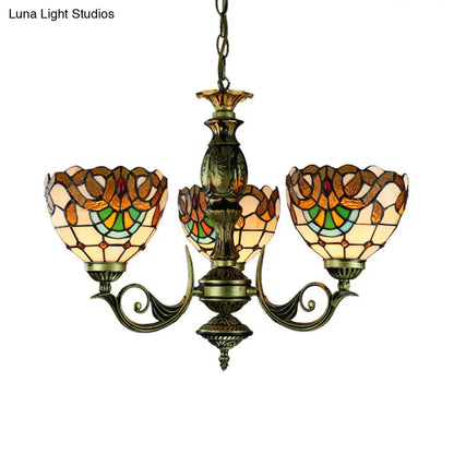 Victorian Stained Glass Chandelier - Elegant 3-Light Pendant for Dining Room