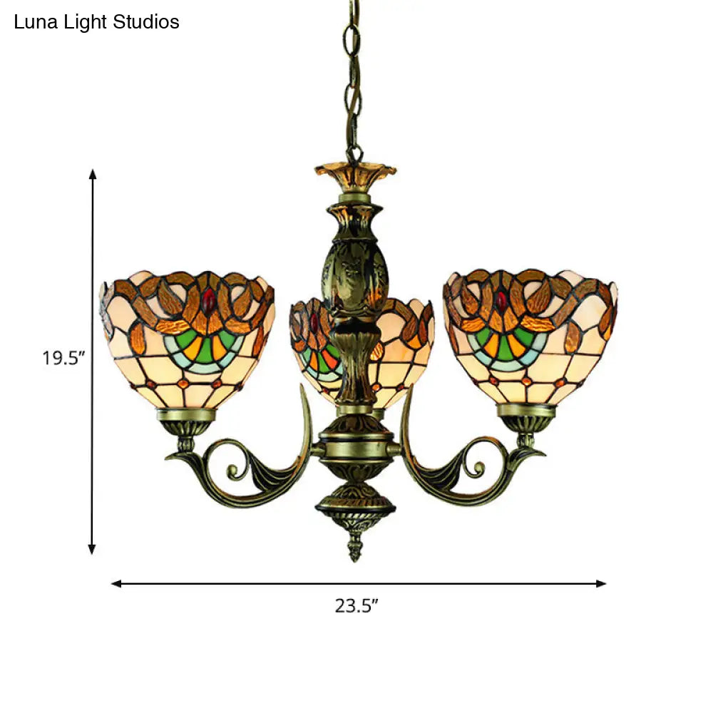 Victorian Stained Glass Chandelier - Elegant 3-Light Pendant for Dining Room