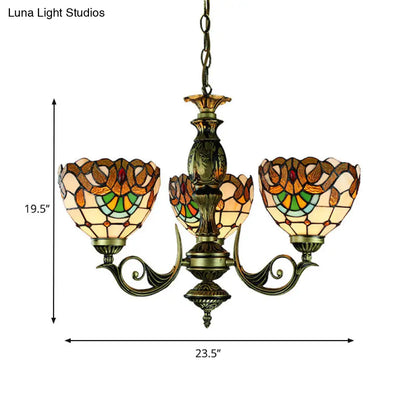 Victorian Stained Glass Chandelier - Elegant 3-Light Pendant for Dining Room