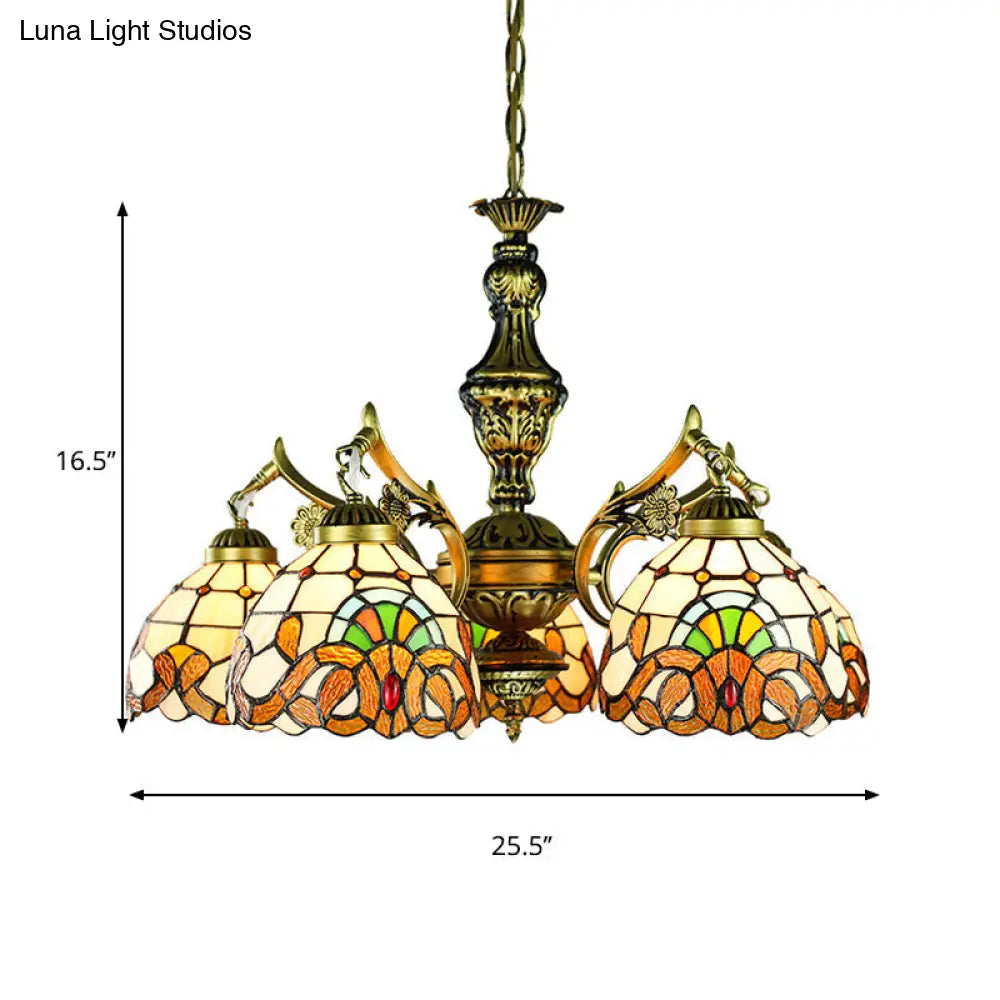 Victorian Stained Glass Dome Chandelier - 5-Light Indoor Lighting for Dining Table