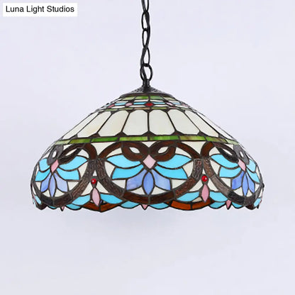 Victorian Stained Glass Dome Pendant Light for Dining Room Ceiling