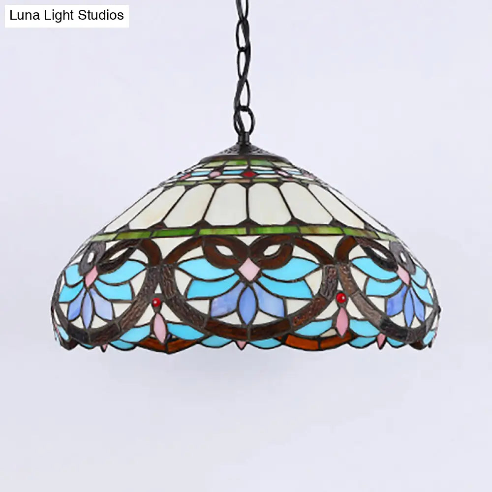 Victorian Stained Glass Dome Pendant Light for Dining Room Ceiling