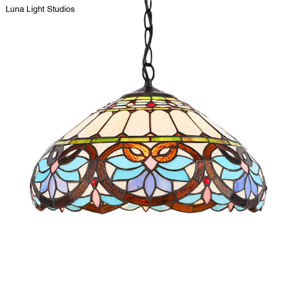 Victorian Stained Glass Dome Pendant Light for Dining Room Ceiling