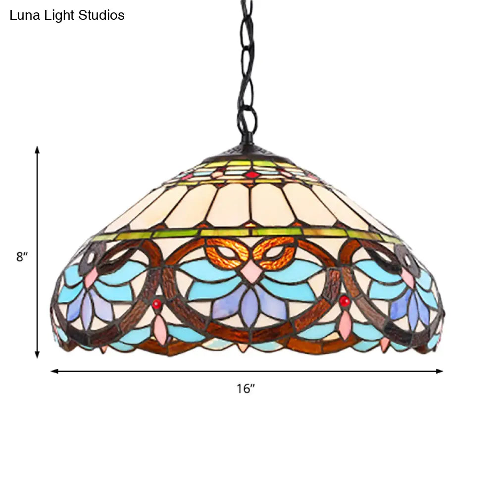 Victorian Stained Glass Dome Pendant Light for Dining Room Ceiling