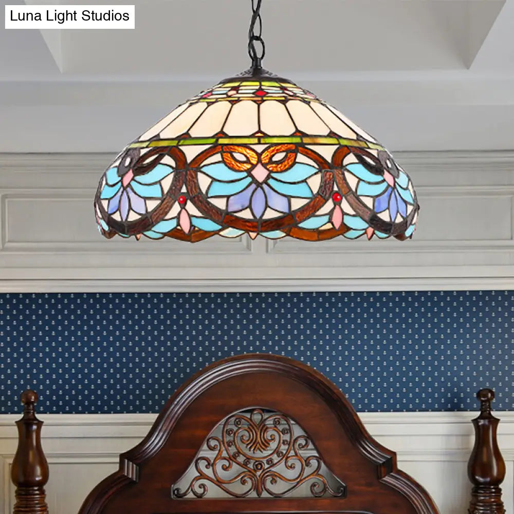 Victorian Stained Glass Dome Pendant Light for Dining Room Ceiling