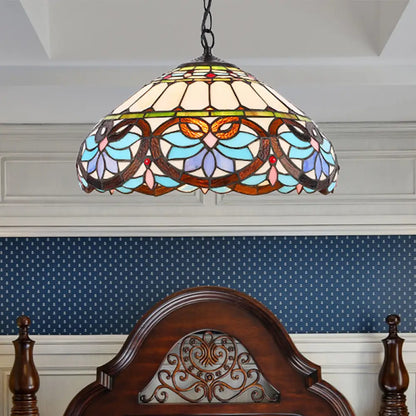 Victorian Stained Glass Dome Pendant Light for Dining Room Ceiling