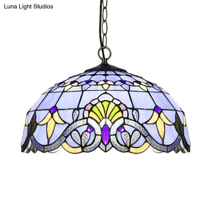 Victorian Stained Glass Dome Shade Pendant Ceiling Light - Single Light Fixture