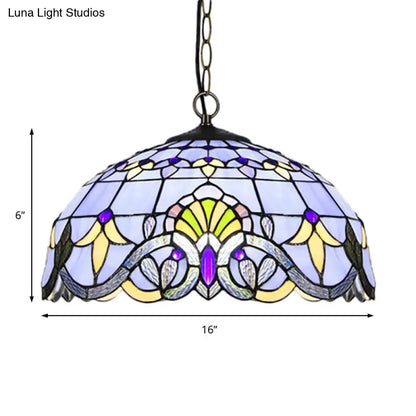 Victorian Stained Glass Dome Shade Pendant Ceiling Light - Single Light Fixture