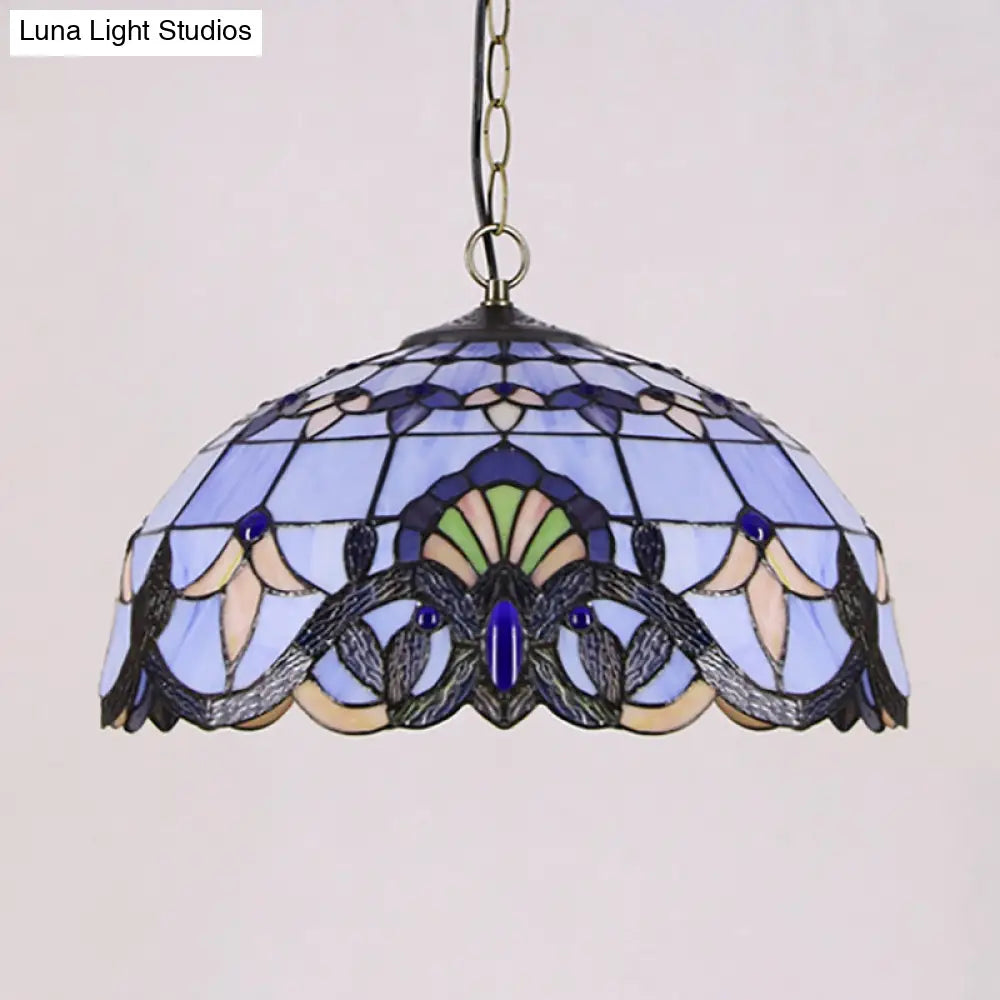 Victorian Stained Glass Dome Shade Pendant Ceiling Light - Single Light Fixture