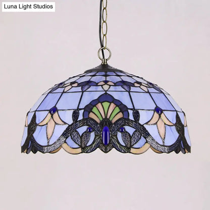 Victorian Stained Glass Dome Shade Pendant Ceiling Light - Single Light Fixture