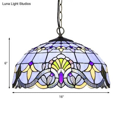 Victorian Stained Glass Dome Shade Pendant Ceiling Light - Single Light Fixture