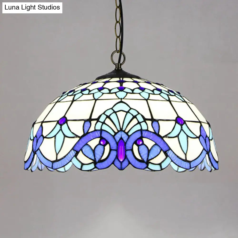 Victorian Stained Glass Dome Shade Pendant Ceiling Light - Single Light Fixture