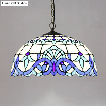 Victorian Stained Glass Dome Shade Pendant Ceiling Light - Single Light Fixture