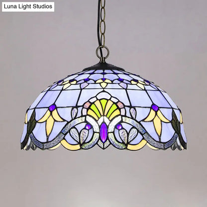 Victorian Stained Glass Dome Shade Pendant Ceiling Light - Single Light Fixture