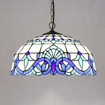 Victorian Stained Glass Dome Shade Pendant Ceiling Light - Single Light Fixture