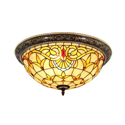 DecorBites™ DecorBites™ Victorian Stained Glass Half Globe Ceiling Light for Bedroom - Beige, 16"/19.5", 4 Lights, Flush Mount Fixture