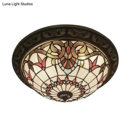 DecorBites™ DecorBites™ Victorian Stained Glass Half Globe Ceiling Light for Bedroom - Beige, 16"/19.5", 4 Lights, Flush Mount Fixture