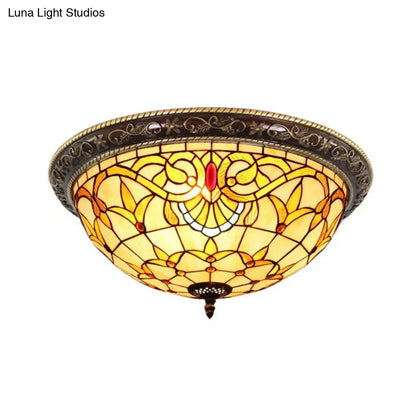 DecorBites™ DecorBites™ Victorian Stained Glass Half Globe Ceiling Light for Bedroom - Beige, 16"/19.5", 4 Lights, Flush Mount Fixture