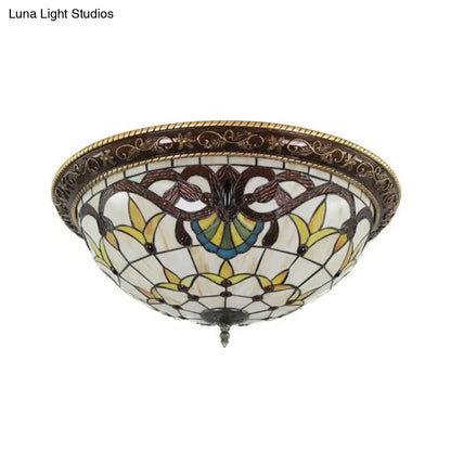 DecorBites™ DecorBites™ Victorian Stained Glass Half Globe Ceiling Light for Bedroom - Beige, 16"/19.5", 4 Lights, Flush Mount Fixture