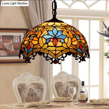 Victorian Stained Glass Hanging Light Pendant Lamp with Black Chain for Staircase