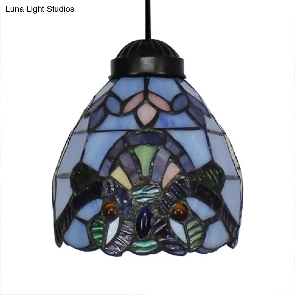 Victorian Stained Glass Hanging Pendant with Domed Design - White, 3 Lights - Ideal for Dining Room