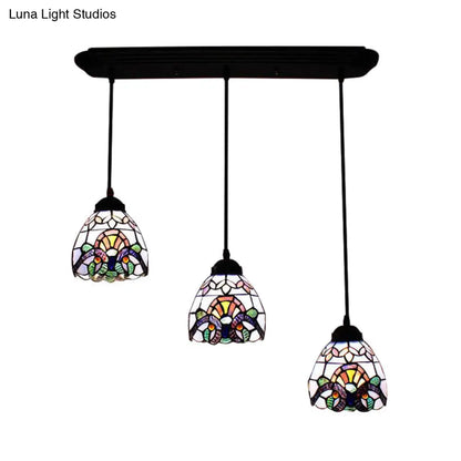 Victorian Stained Glass Hanging Pendant with Domed Design - White, 3 Lights - Ideal for Dining Room