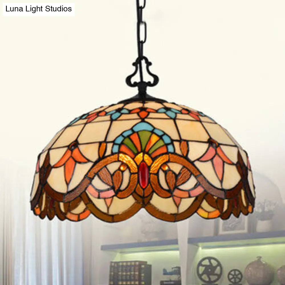 Victorian Stained Glass Pendant Light with Domed Design and Hanging Chain - Single Pendant Lighting