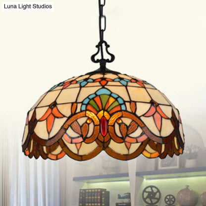 Victorian Stained Glass Pendant Light with Domed Design and Hanging Chain - Single Pendant Lighting