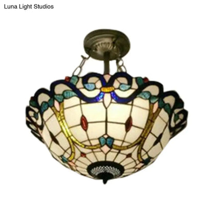 Victorian Stained Glass Semi Flush Mount Light for Living Room