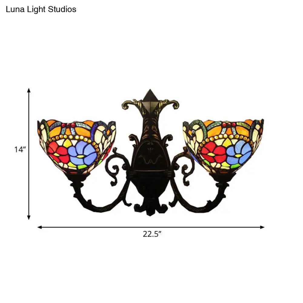 Victorian Stained Glass Wall Sconce – Antique Bronze, 2-Light Bedroom Lighting