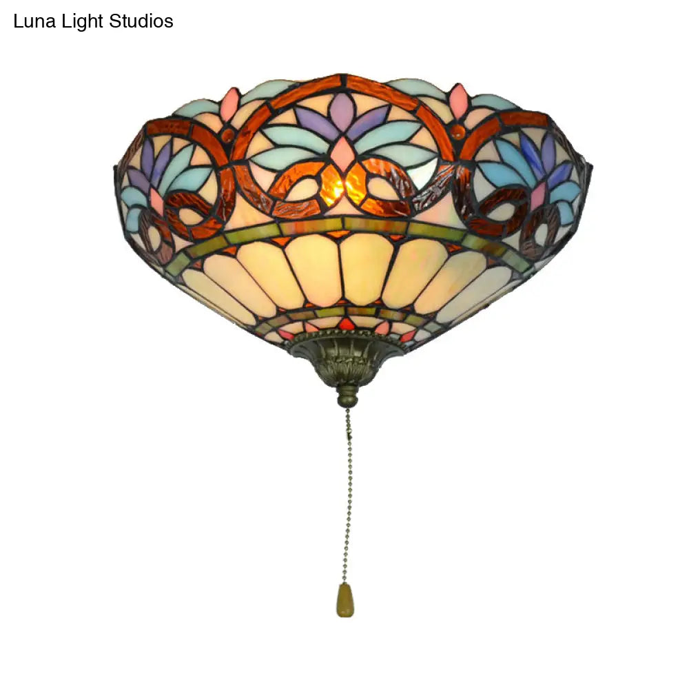 Victorian Stained Glass Wall Sconce with Pull Chain – Perfect for Living Room