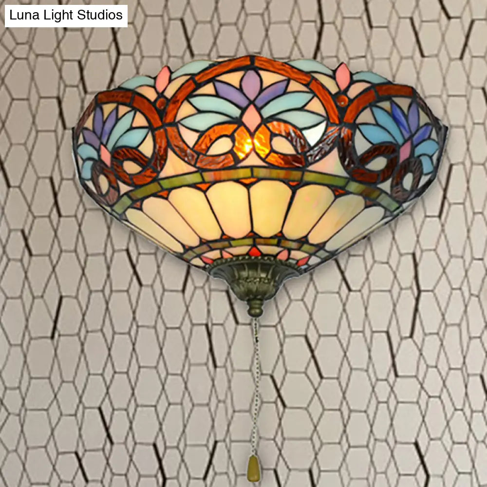 Victorian Stained Glass Wall Sconce with Pull Chain – Perfect for Living Room