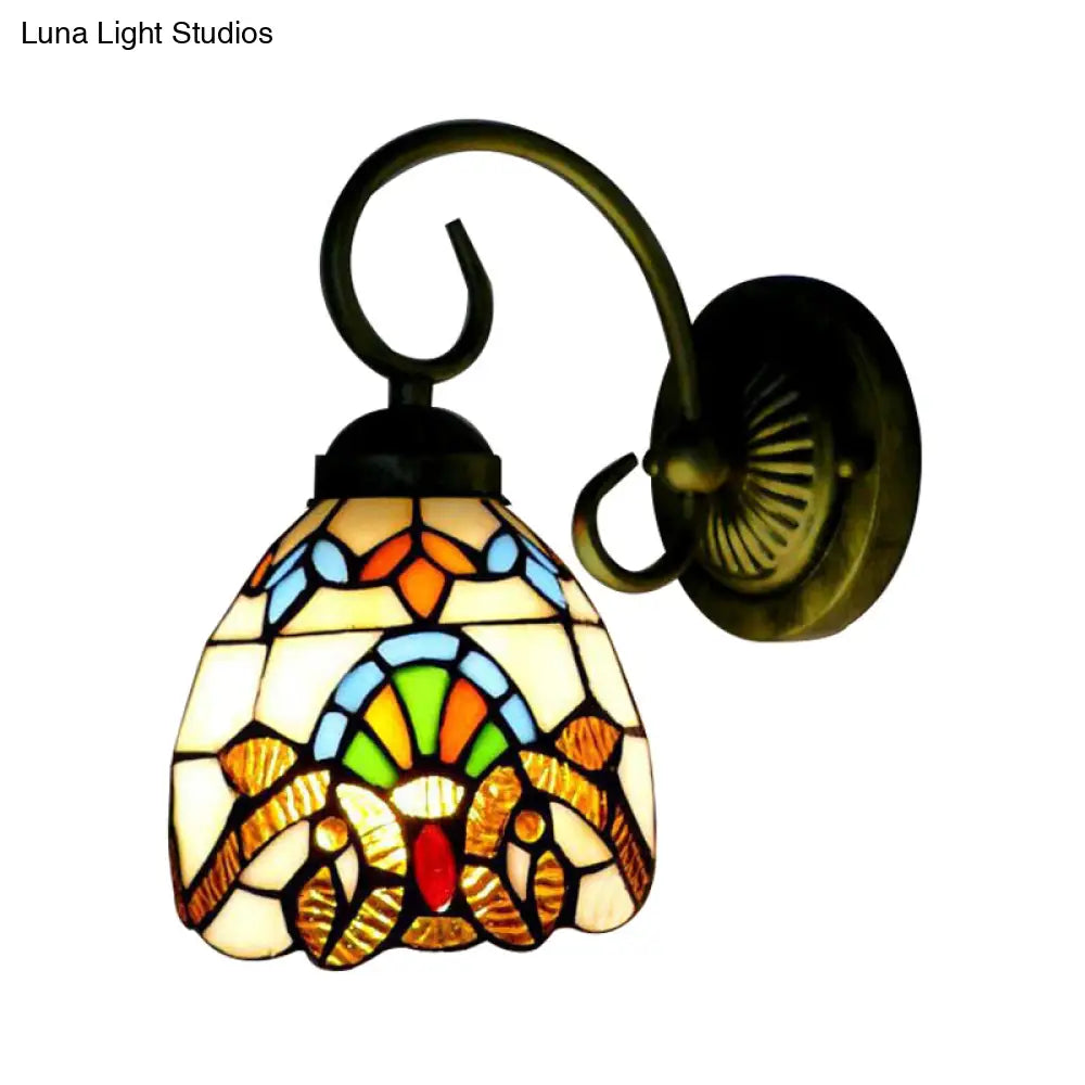 Victorian Style Dome Wall Sconce with Blue/Brown Glass Shade & Brass Finish