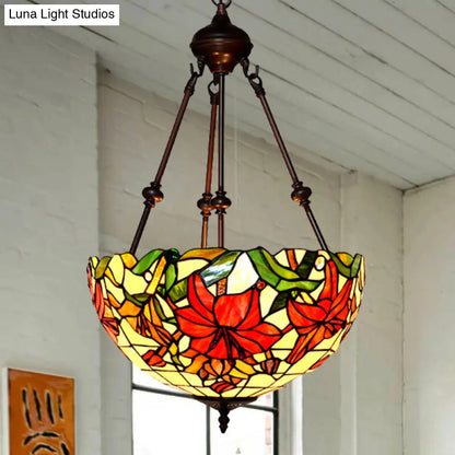 Victorian-style Petal Chandelier: 2-Light Cut Glass Ceiling Fixture in Red/Pink/Purple for Bedrooms