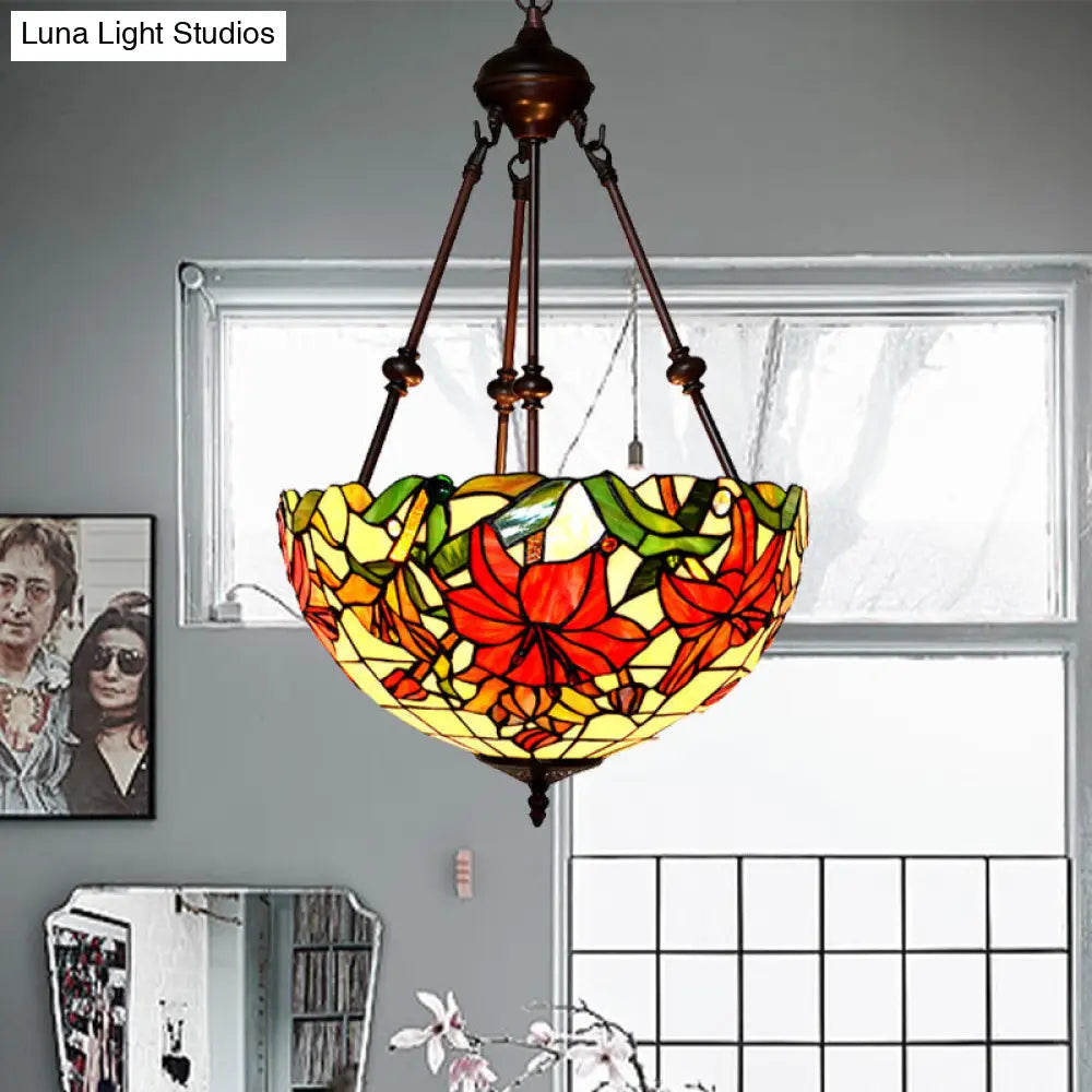 Victorian-style Petal Chandelier: 2-Light Cut Glass Ceiling Fixture in Red/Pink/Purple for Bedrooms