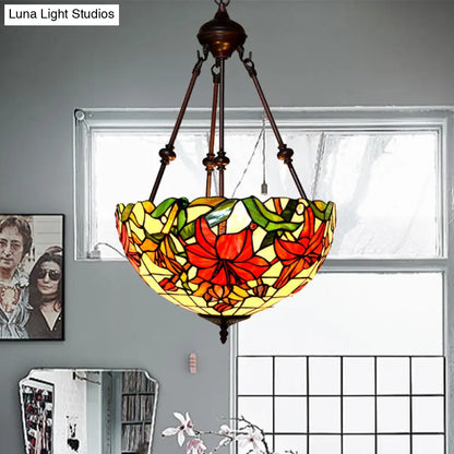 Victorian-style Petal Chandelier: 2-Light Cut Glass Ceiling Fixture in Red/Pink/Purple for Bedrooms