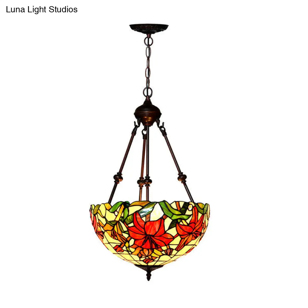 Victorian-style Petal Chandelier: 2-Light Cut Glass Ceiling Fixture in Red/Pink/Purple for Bedrooms