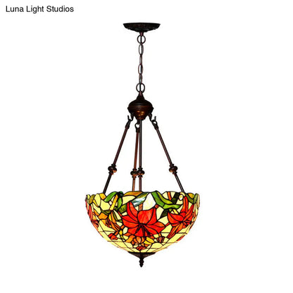 Victorian-style Petal Chandelier: 2-Light Cut Glass Ceiling Fixture in Red/Pink/Purple for Bedrooms