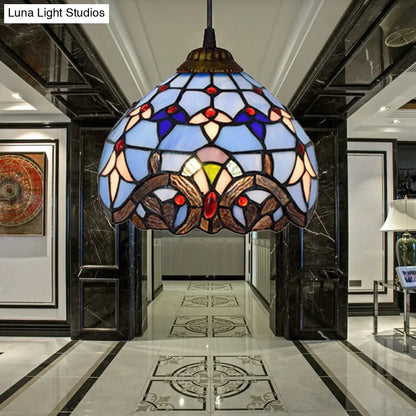 Victorian Style Stained Glass Suspension Light - Aged Bronze Finish