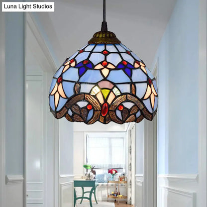 Victorian Style Stained Glass Suspension Light - Aged Bronze Finish