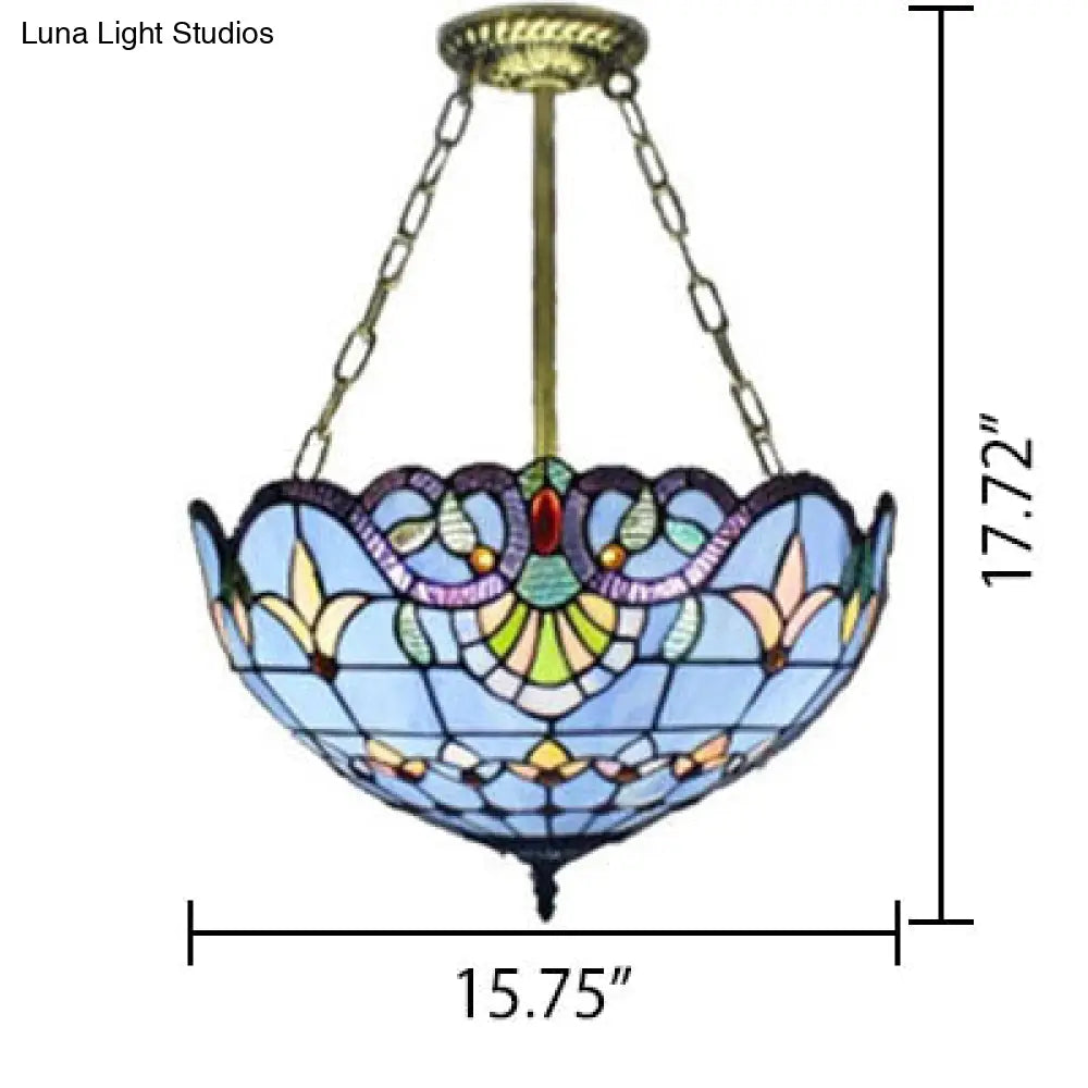 Victorian Style Upward Dome LED Ceiling Light with Stained Glass Shade for Bedroom