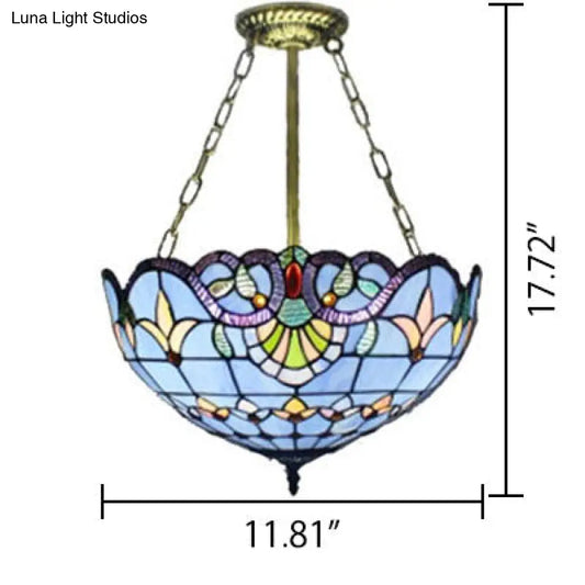 Victorian Style Upward Dome LED Ceiling Light with Stained Glass Shade for Bedroom