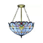 Victorian Style Upward Dome LED Ceiling Light with Stained Glass Shade for Bedroom