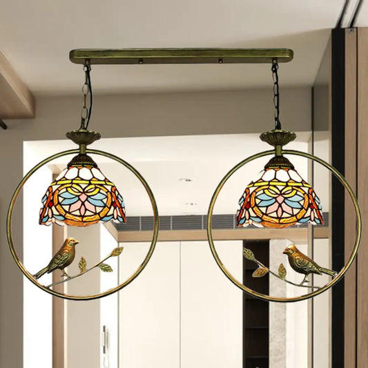 Victorian Tiffany Stained Glass Pendant Light Set with 2 Lights for Cloth Shop