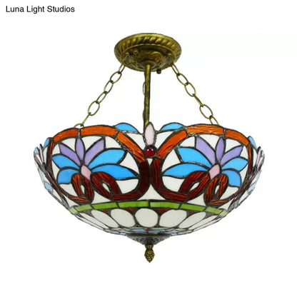 Victorian Tiffany Style Ceiling Fixture - 12"/16" Wide Bowl Design Light