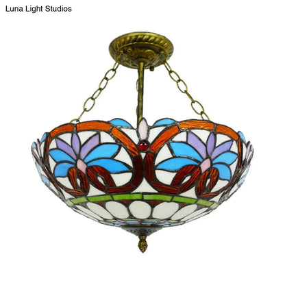 Victorian Tiffany Style Ceiling Fixture - 12"/16" Wide Bowl Design Light